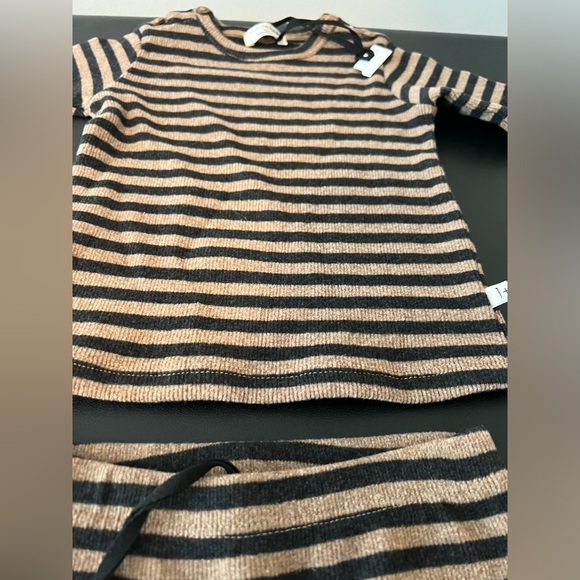 NWT 1 + in the family 2 piece set striped beige black 12 months 1 year Sandro - Picture 2 of 11